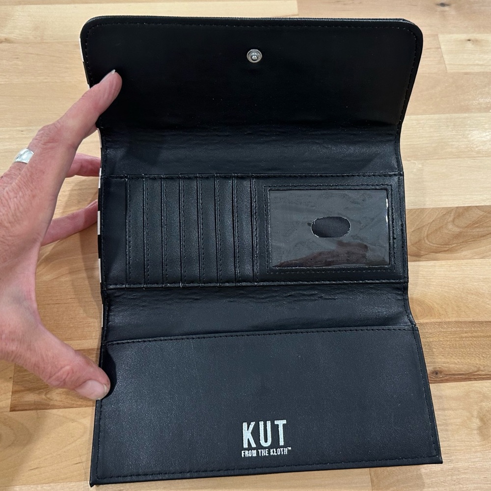 Like New KUT FROM THE KLOTH Black & White Striped Tri-fold Long Wallet - Picture 13 of 15